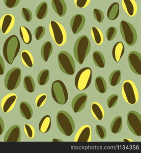 Yellow brown grains on the green background abstract vector seamless pattern