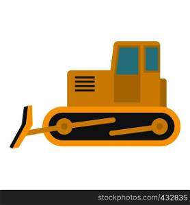 Yellow bulldozer con. Flat illustration of yellow bulldozer vector icon flat isolated on white background vector illustration. Yellow bulldozer icon isolated