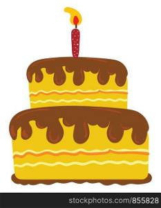 Yellow cake with chocolate toppings vector or color illustration