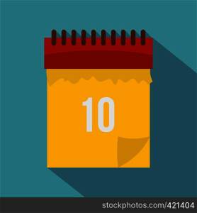Yellow calendar with 10 date icon. Flat illustration of yellow calendar with 10 date vector icon for web isolated on baby blue background. Yellow calendar with 10 date icon, flat style