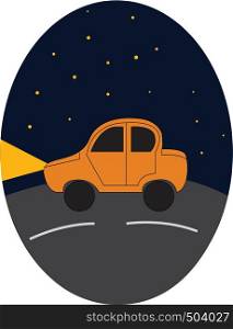 Yellow car driving on in the night vector illustration on white background.