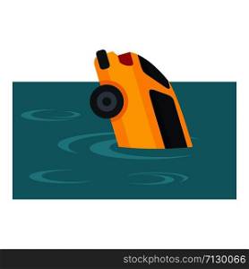 Yellow car flood icon. Flat illustration of yellow car flood vector icon for web design. Yellow car flood icon, flat style