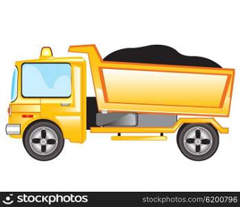 Yellow cargo car on white background is insulated. Cargo car