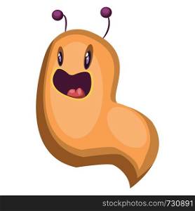 Yellow cartoon monster looking like a worm white background vector illustration.