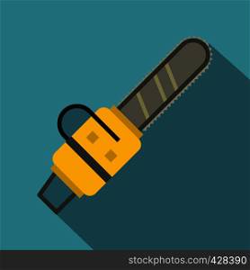 Yellow chainsaw icon. Flat illustration of yellow chainsaw vector icon for web isolated on baby blue background. Yellow chainsaw icon, flat style