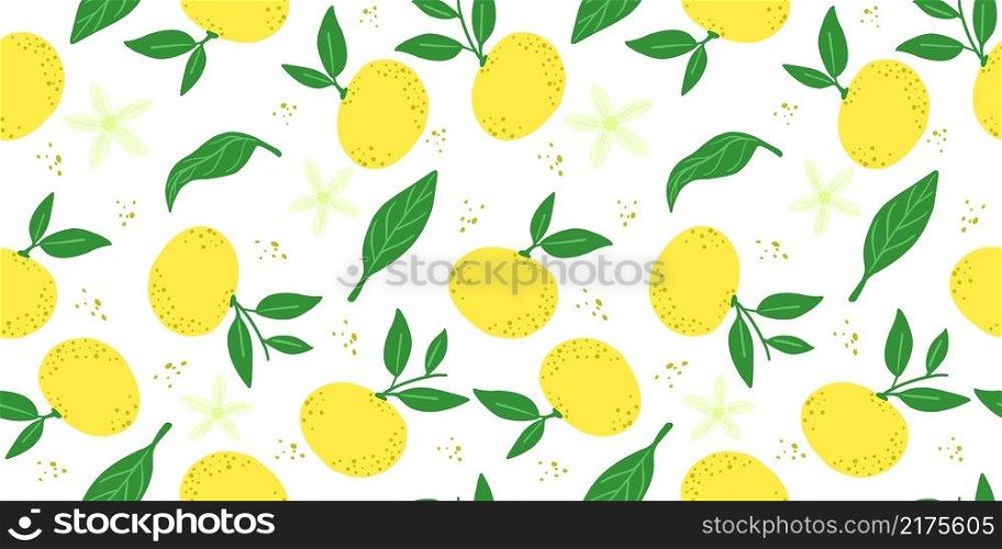 Yellow citrus fruits seamless pattern on white. Tangerines endless wallpaper. Cute food backdrop. Naive style. Design for fabric , textile print, surface, wrapping, cover. Doodle vector illustration. Yellow citrus fruits seamless pattern on white. Tangerines endless wallpaper. Cute food backdrop.
