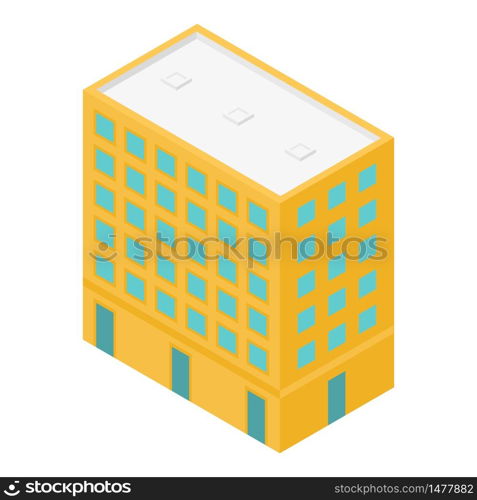 Yellow city building icon. Isometric of yellow city building vector icon for web design isolated on white background. Yellow city building icon, isometric style