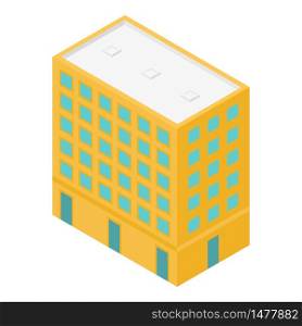 Yellow city building icon. Isometric of yellow city building vector icon for web design isolated on white background. Yellow city building icon, isometric style