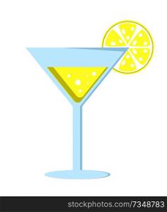 Yellow cocktail in glass on long leg decorated with lemon slice vector illustration isolated on white background. Refreshing summer alcoholic drink. Yellow Cocktail in Glass Long Leg with Umbrella