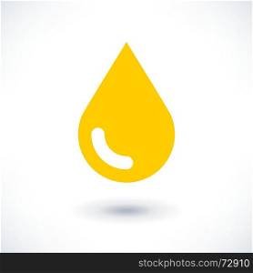 Yellow color drop icon with gray shadow on white background. Gold oil sign in simple, solid, plain, flat style. This vector illustration graphic web design graphic element saved in 8 eps. Yellow color drop icon with gray shadow on white