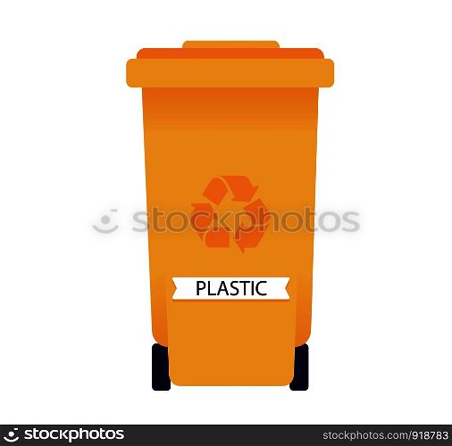 Yellow color of Plastic recycle bin vector. Ecological trash set. Trash color collection, Trash plastic object, Vector illustration