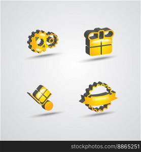 yellow color three dimensional commercial icon set. three dimensional commercial icon set