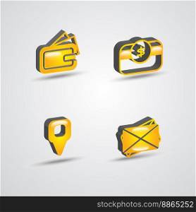 yellow color three dimensional commercial icon set. three dimensional commercial icon set