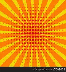 Yellow colored back pop art style background. backdrop line space. sun beam template. Vector illustration