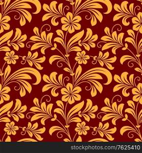 Yellow colored floral seamless pattern isolated over red colored background in square format