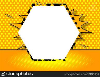 Yellow Comic Book Background with blank Hexagonal shape. Abstract Pop Art Vector Illustration.