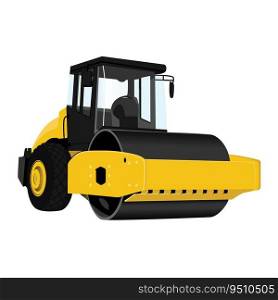 Yellow compactor, vibratory Road roller and asphalt paver, heavy equipment for road construction. vector illustration eps 10