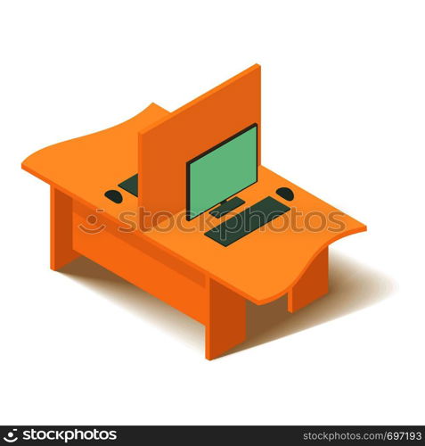 Yellow computer table icon. Isometric illustration of yellow computer table vector icon for web. Yellow computer table icon, isometric 3d style