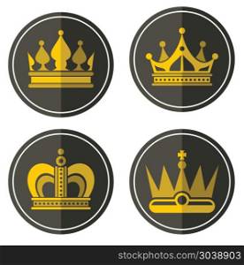 Yellow crown icons on color background. Yellow crown icons on color background. Labels of golden crowns in circle. Vector illustration