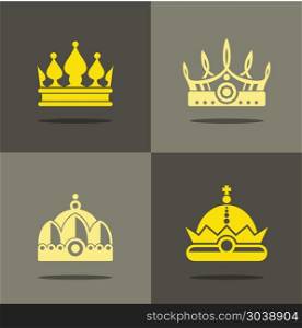Yellow crown icons with shadow. Yellow crown icons with shadow. Royal crown for prince, vector illustration