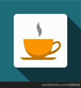 Yellow cup of tea or coffee icon. Flat illustration of yellow cup of tea or coffee vector icon for web. Yellow cup of tea or coffee icon, flat style