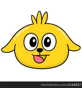 yellow dog head emoticon with laughing expression