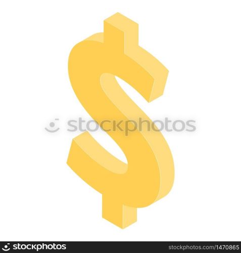 Yellow dollar sign icon. Isometric of yellow dollar sign vector icon for web design isolated on white background. Yellow dollar sign icon, isometric style