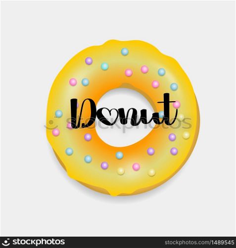 Yellow Donut. Hand drawn bakery design. Sweet dessert, pastry, donuts for menu design. Advertising, poster, banner of cafe, bakery vector Illustration. Glazed doughnut.. Donut. Hand drawn bakery design pop art