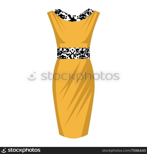 Yellow dress isolated on a white background. Fashion women clothes. Vector flat illustration.