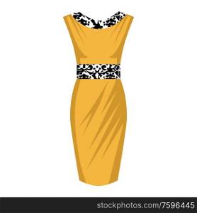 Yellow dress isolated on a white background. Fashion women clothes. Vector flat illustration.
