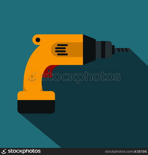 Yellow drill icon. Flat illustration of yellow drill vector icon for web on baby blue background. Yellow drill icon, flat style