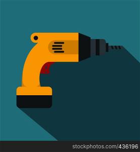 Yellow drill icon. Flat illustration of yellow drill vector icon for web on baby blue background. Yellow drill icon, flat style