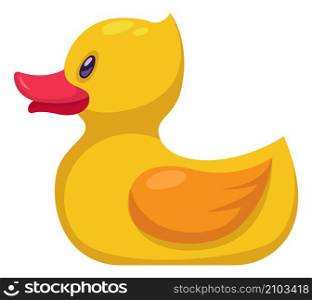 Yellow duck. Rubber bath toy. Cartoon bird isolated on white background. Yellow duck. Rubber bath toy. Cartoon bird