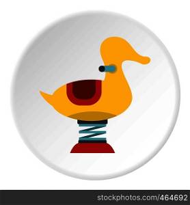 Yellow duck spring see saw icon in flat circle isolated vector illustration for web. Yellow duck spring see saw icon circle