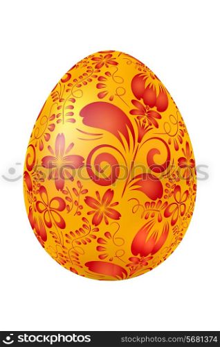 Yellow Easter egg with red elements of traditional Russian painting. Design element. Vector illustration.