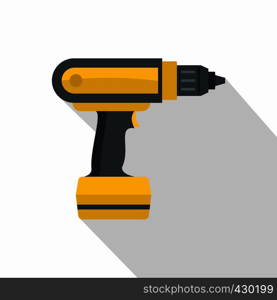 Yellow electric screwdriver drill icon. Flat illustration of yellow electric screwdriver drill vector icon for web. Yellow electric screwdriver drill icon, flat style