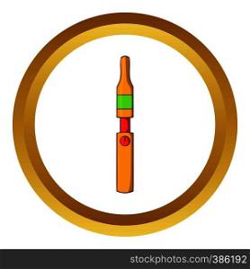 Yellow electronic cigarette vector icon in golden circle, cartoon style isolated on white background. Yellow electronic cigarette vector icon