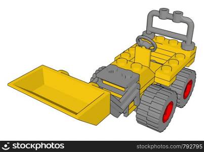 Yellow excavator, illustration, vector on white background.