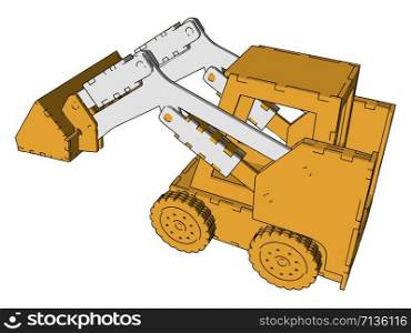 Yellow excavator toy, illustration, vector on white background.
