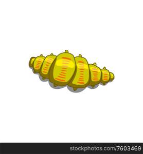 Yellow fat caterpillar isolated butterfly larva. Vector tubular crawling pest with red stripes. Butterfly larva yellow fat caterpillar
