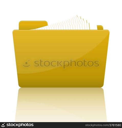 Yellow file folder with paper, vector illustration