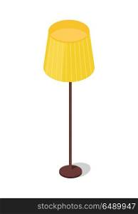 Yellow Floor Lamp Isolated on White Background.. Yellow floor lamp isolated on white background. Contemporary lamp for your interior design. Modern home and office piece of furniture. Energy saving illuminated equipment. Flat style design. Vector