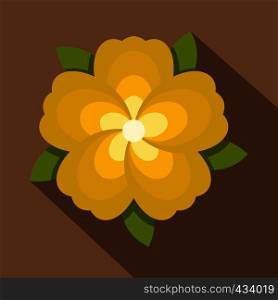 Yellow flower icon. Flat illustration of yellow flower vector icon for web on coffee background. Yellow flower icon, flat style