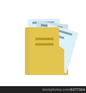 Yellow folder with documents. Office element. Paper file. Data and information storage. Cartoon flat illustration. Yellow folder with documents.
