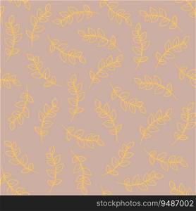 Yellow foliage on a grey background seamless pattern. Hand drawn botanical elements. Vector illustration