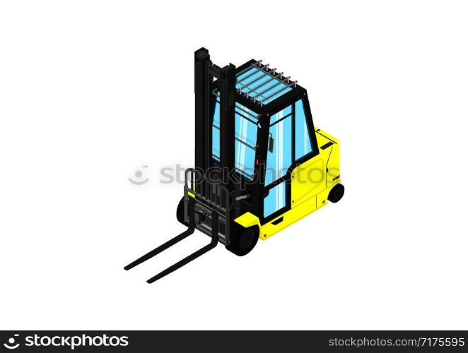 Yellow forklift. Counterbalance forklift truck in isometric view. Flat vector.