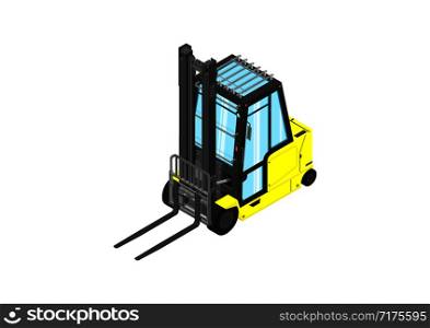 Yellow forklift. Counterbalance forklift truck in isometric view. Flat vector.