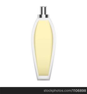 Yellow fragrance bottle icon. Realistic illustration of yellow fragrance bottle vector icon for web design isolated on white background. Yellow fragrance bottle icon, realistic style