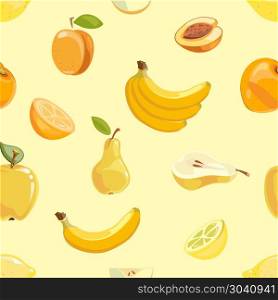 Yellow fruits seamless pattern over white background. Yellow fruits seamless pattern over white background. Banana pear and apricot. Vector illustration