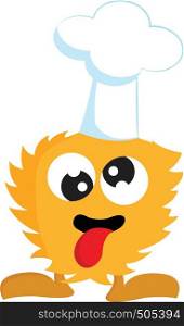 Yellow furry monester with chef hat vector illustration on white background.